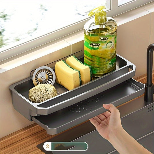1pc Space - Saving Kitchen Sink Organizer - White Plastic Drain Rack with Towel Holder, Multi - Functional Wall - Mounted Storage for Sponges, Soap & Cleaning Tools, Ideal for Home Use, Kitchen Sink Accessories - HazMarket