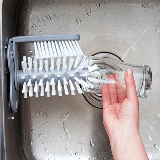 2-in-1 Manual Glass & Bottle Brush Cleaner with Suction