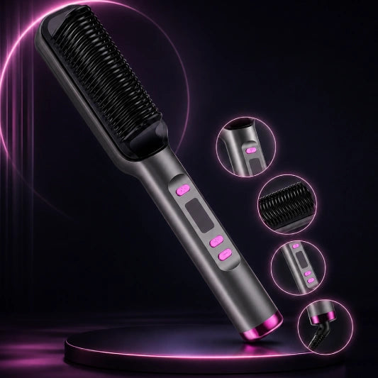 2 in 1 straight curling hair comb with lcd display