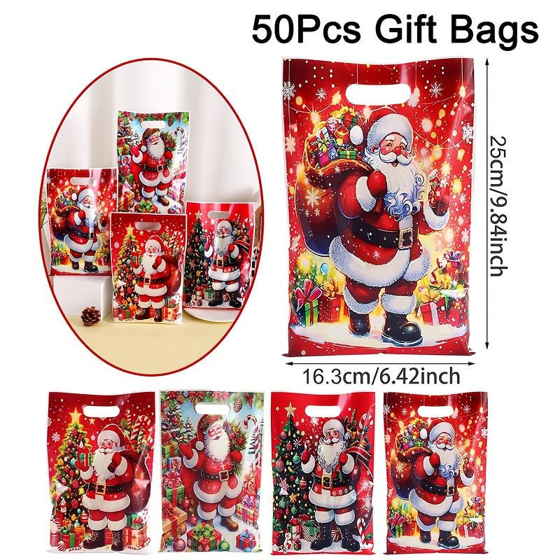 50pcs Vintage Santa Claus Christmas Gift Bags with Handles