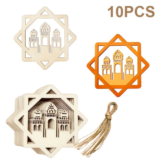 10pcs Unfinished Wooden Palace-Shaped Hanging Decorations
