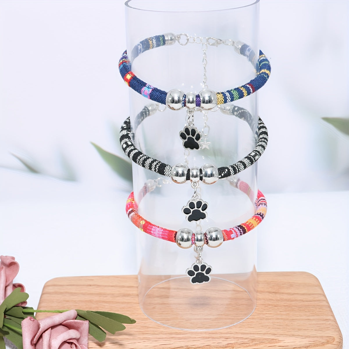 Nylon Pet Necklace with Colorful Paw Print Pendant