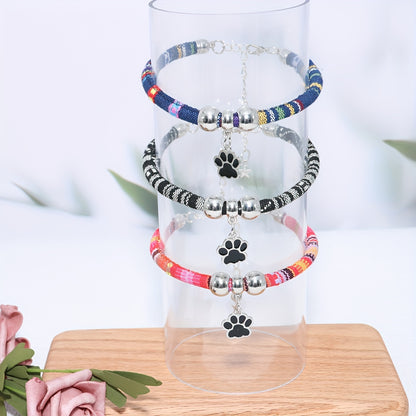 Nylon Pet Necklace with Colorful Paw Print Pendant