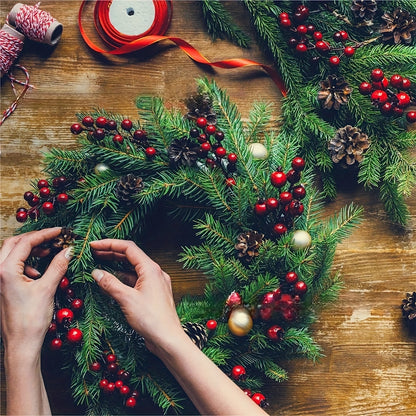 32 Stems Artificial Pine Needles and Red Berries Holiday Decor