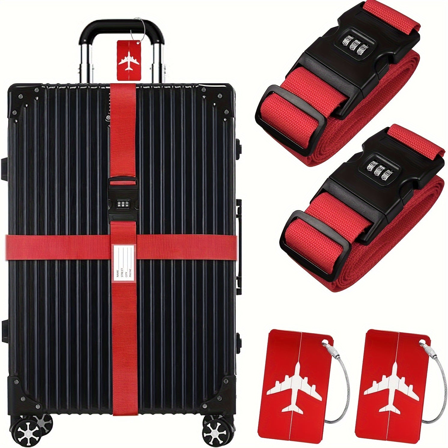 2pcs Premium Luggage Strap with Anti - Theft & 2pcs Travel ID Tags - HazMarket
