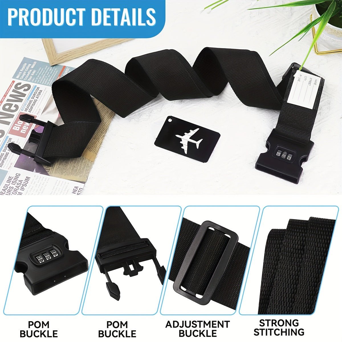 2pcs Premium Luggage Strap with Anti - Theft & 2pcs Travel ID Tags - HazMarket