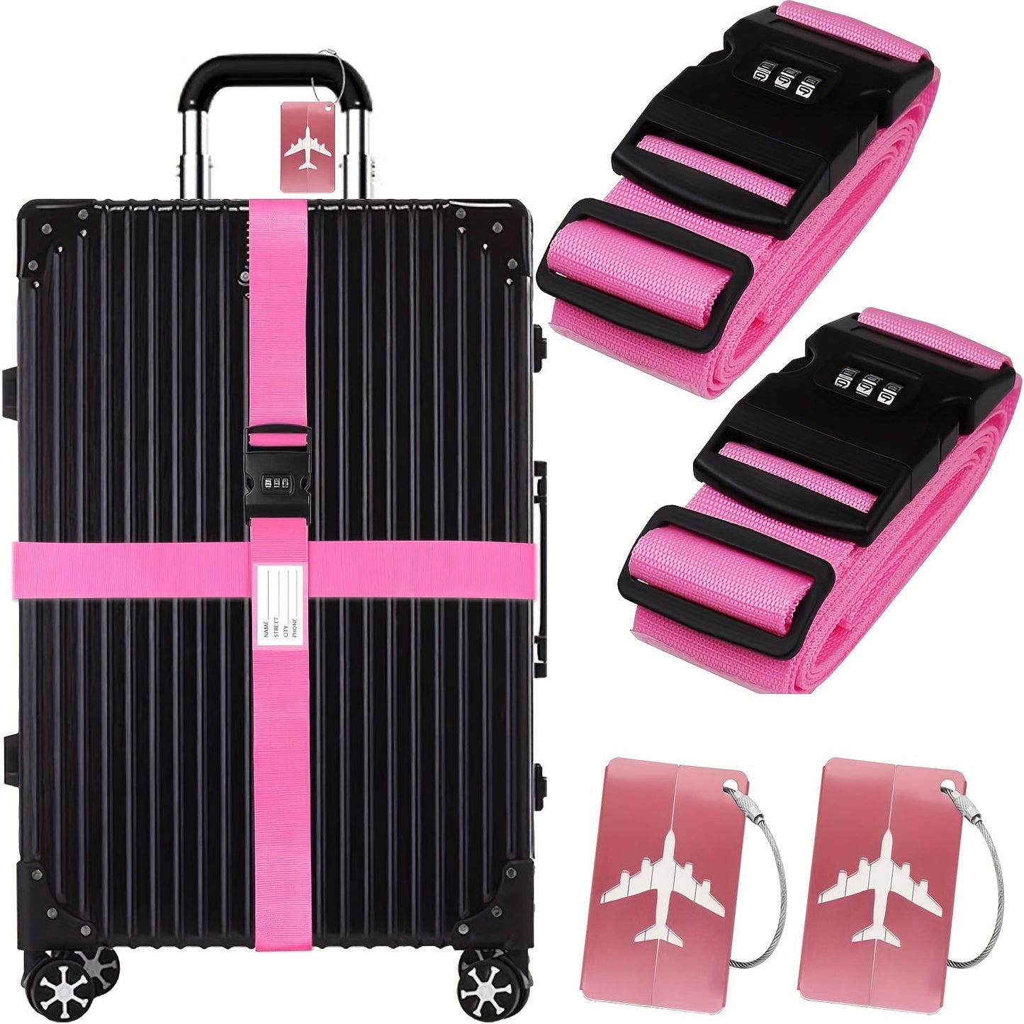 2pcs Premium Luggage Strap with Anti - Theft & 2pcs Travel ID Tags - HazMarket
