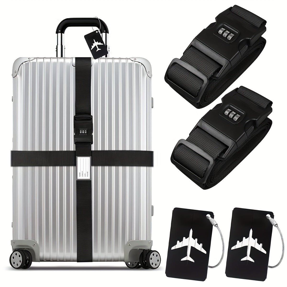 2pcs Premium Luggage Strap with Anti - Theft & 2pcs Travel ID Tags - HazMarket