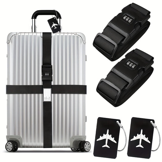 2pcs Premium Luggage Strap with Anti - Theft & 2pcs Travel ID Tags - HazMarket