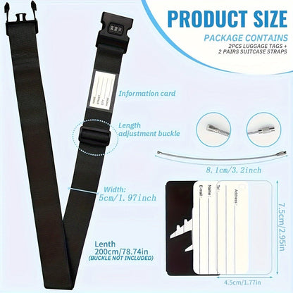 2pcs Premium Luggage Strap with Anti - Theft & 2pcs Travel ID Tags - HazMarket