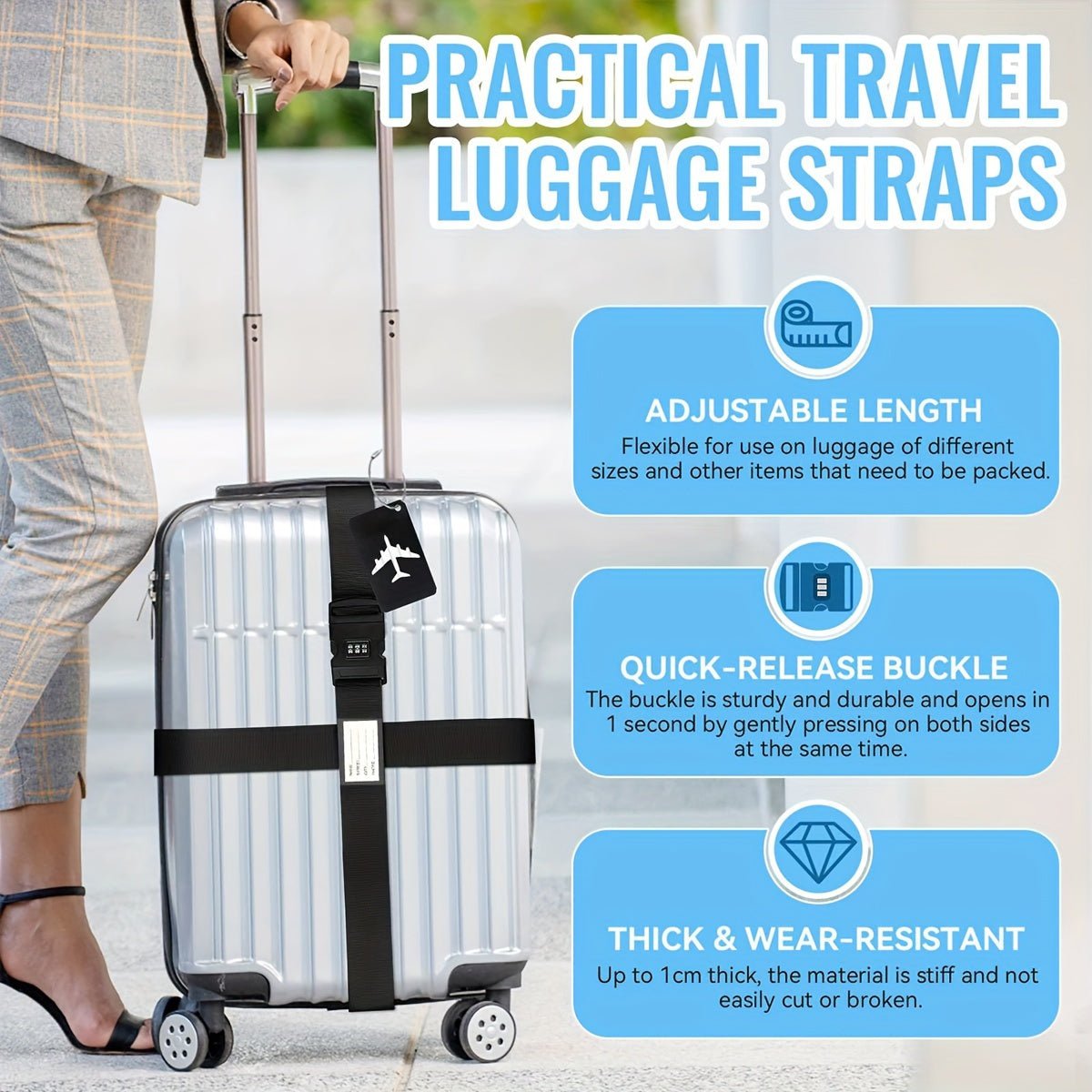 2pcs Premium Luggage Strap with Anti - Theft & 2pcs Travel ID Tags - HazMarket