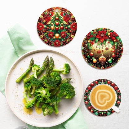 8pcs Holiday Christmas Wooden Coaster Set