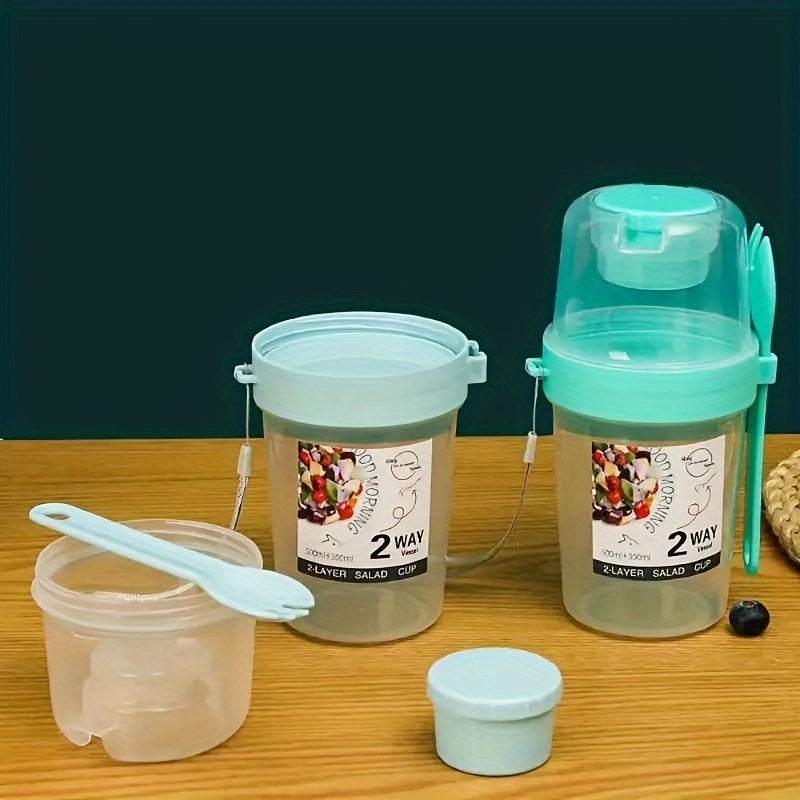 Portable Salad Shaker Cup Set with Fork and Dressing Container