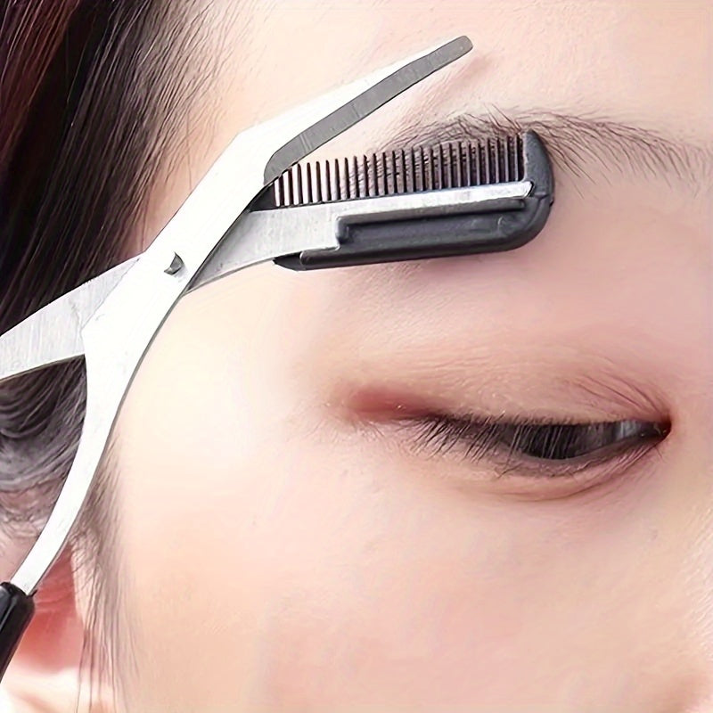 Stainless Steel Eyebrow Trimming Scissors with Comb