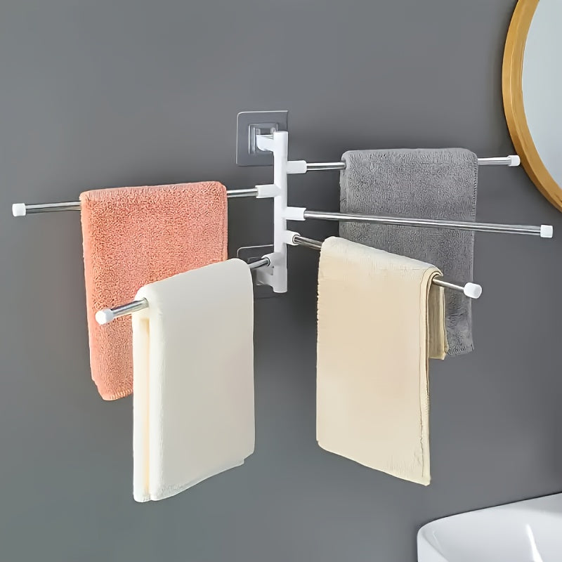 Modern Wall-Mounted Bathroom Towel Rack with 180° Rotating Hooks