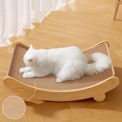 Durable Solid Wood Cat Scratching Post & Bed with Removable Sisal Pad