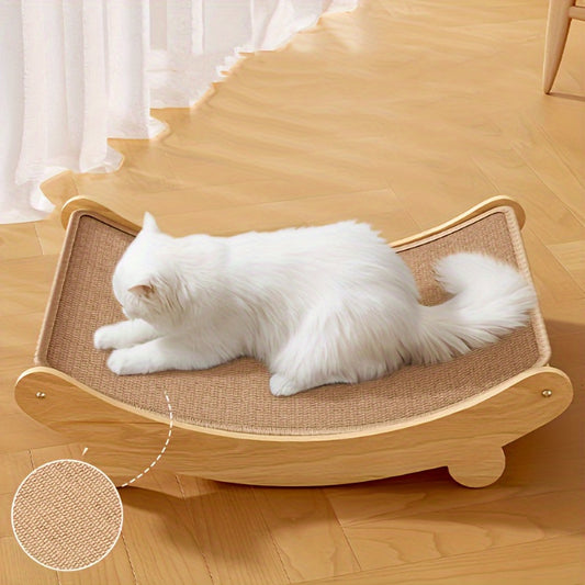 Durable Solid Wood Cat Scratching Post & Bed with Removable Sisal Pad