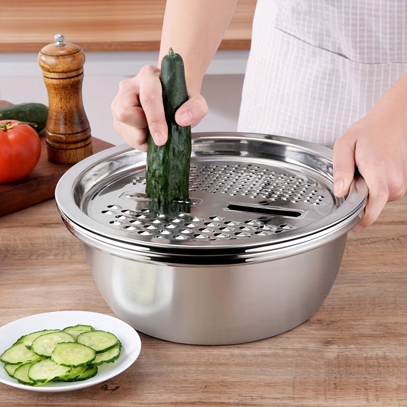 3pcs Stainless Steel Multi - Functional Strainer & Mixing Bowl - HazMarket