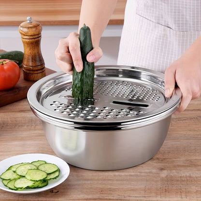 3pcs Stainless Steel Multi - Functional Strainer & Mixing Bowl - HazMarket