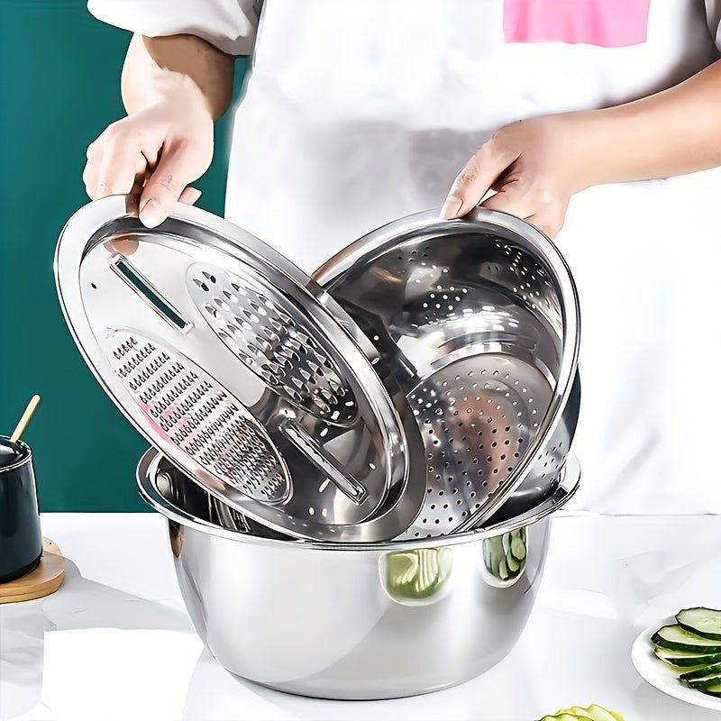 3pcs Stainless Steel Multi - Functional Strainer & Mixing Bowl - HazMarket