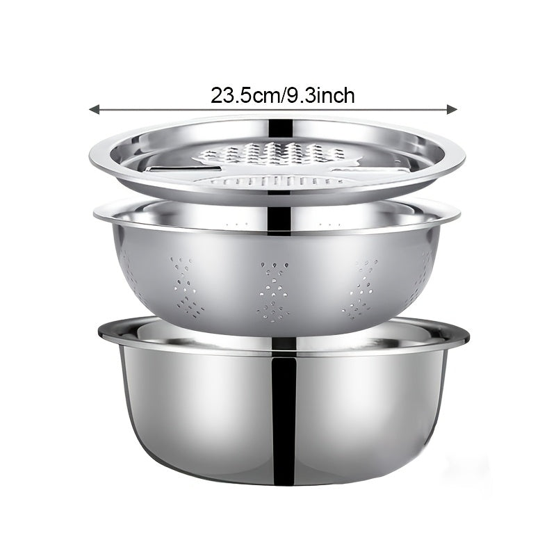 3pcs Stainless Steel Multi - Functional Strainer & Mixing Bowl - HazMarket