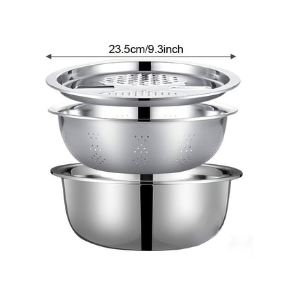 3pcs Stainless Steel Multi - Functional Strainer & Mixing Bowl - HazMarket