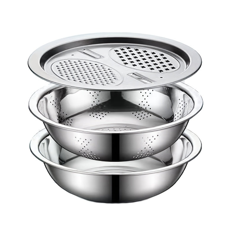 3pcs Stainless Steel Multi - Functional Strainer & Mixing Bowl - HazMarket