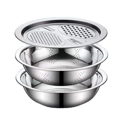 3pcs Stainless Steel Multi - Functional Strainer & Mixing Bowl - HazMarket