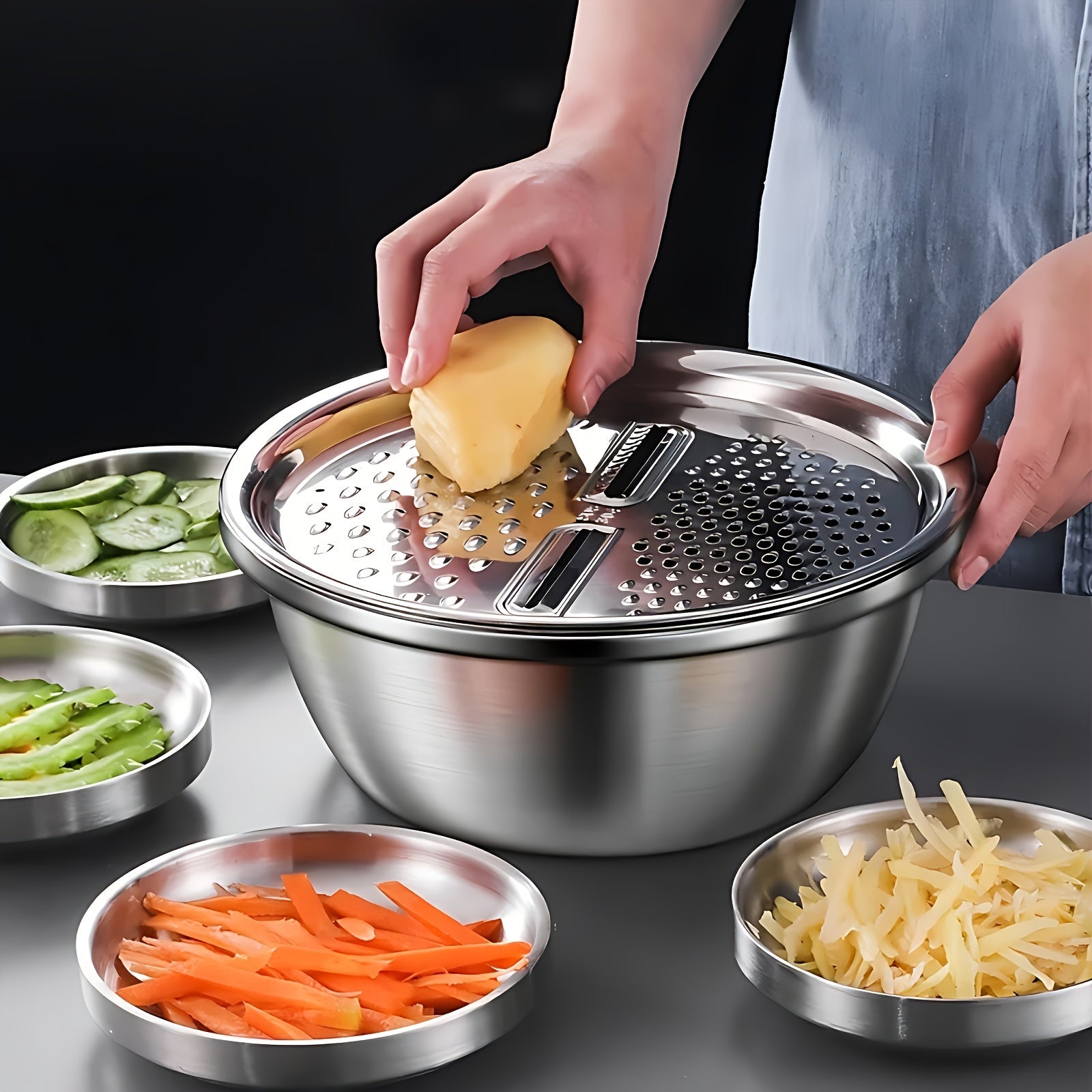 3pcs Stainless Steel Multi - Functional Strainer & Mixing Bowl - HazMarket
