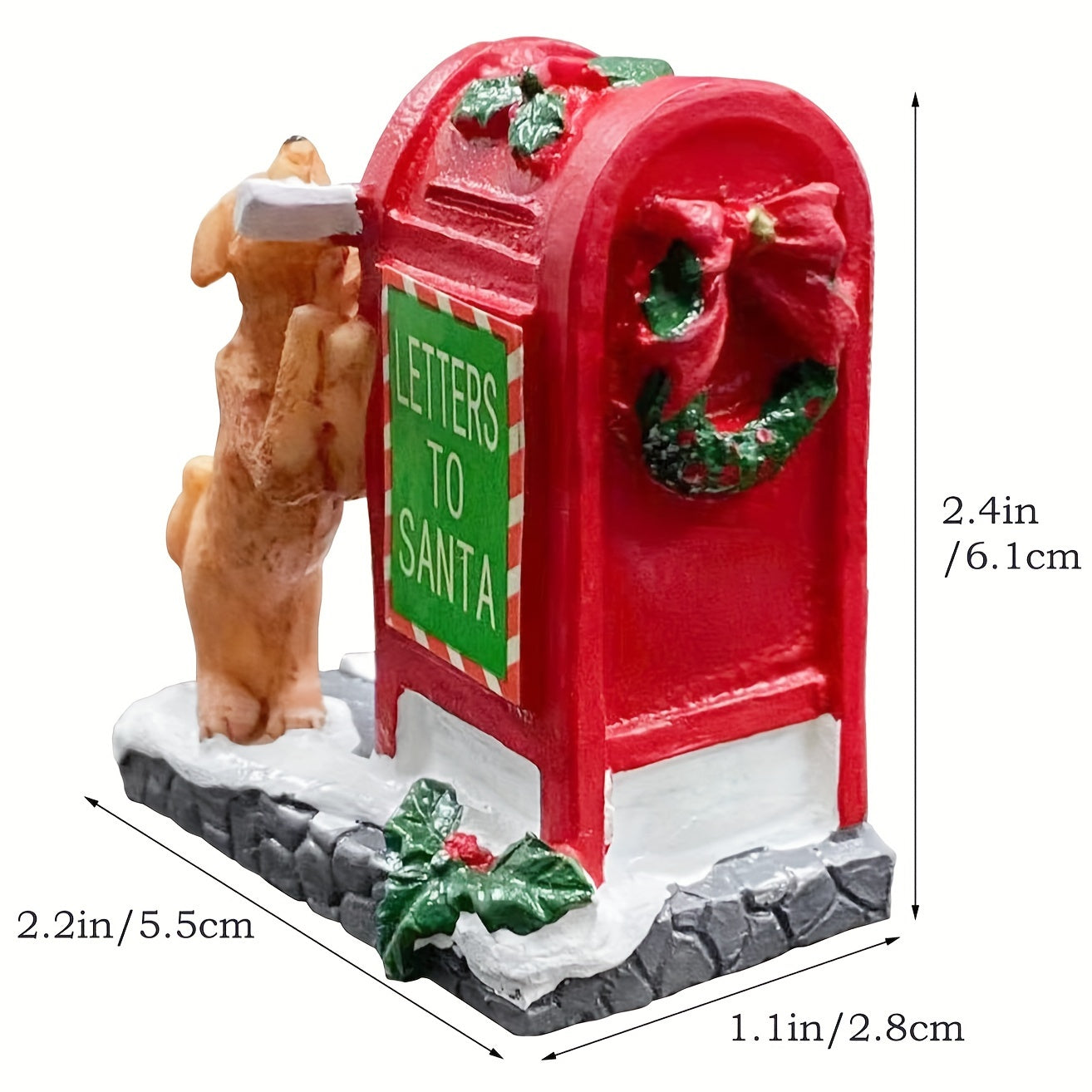 Resin Christmas Village Scene with Santa's Mailbox & Dog