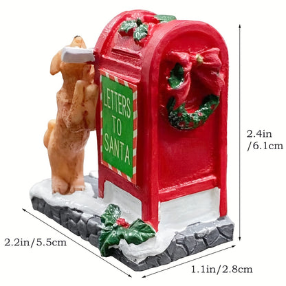 Resin Christmas Village Scene with Santa's Mailbox & Dog