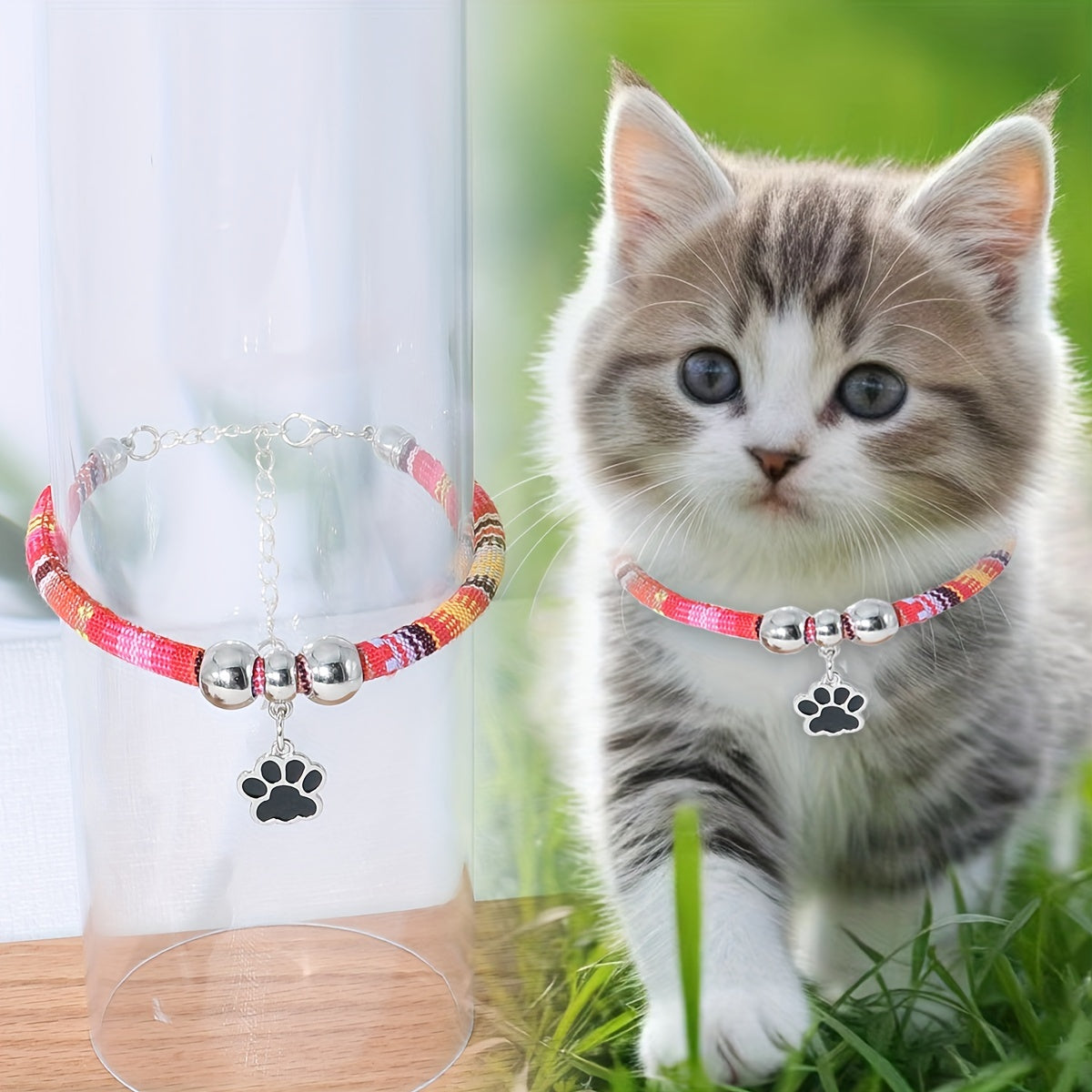 Nylon Pet Necklace with Colorful Paw Print Pendant