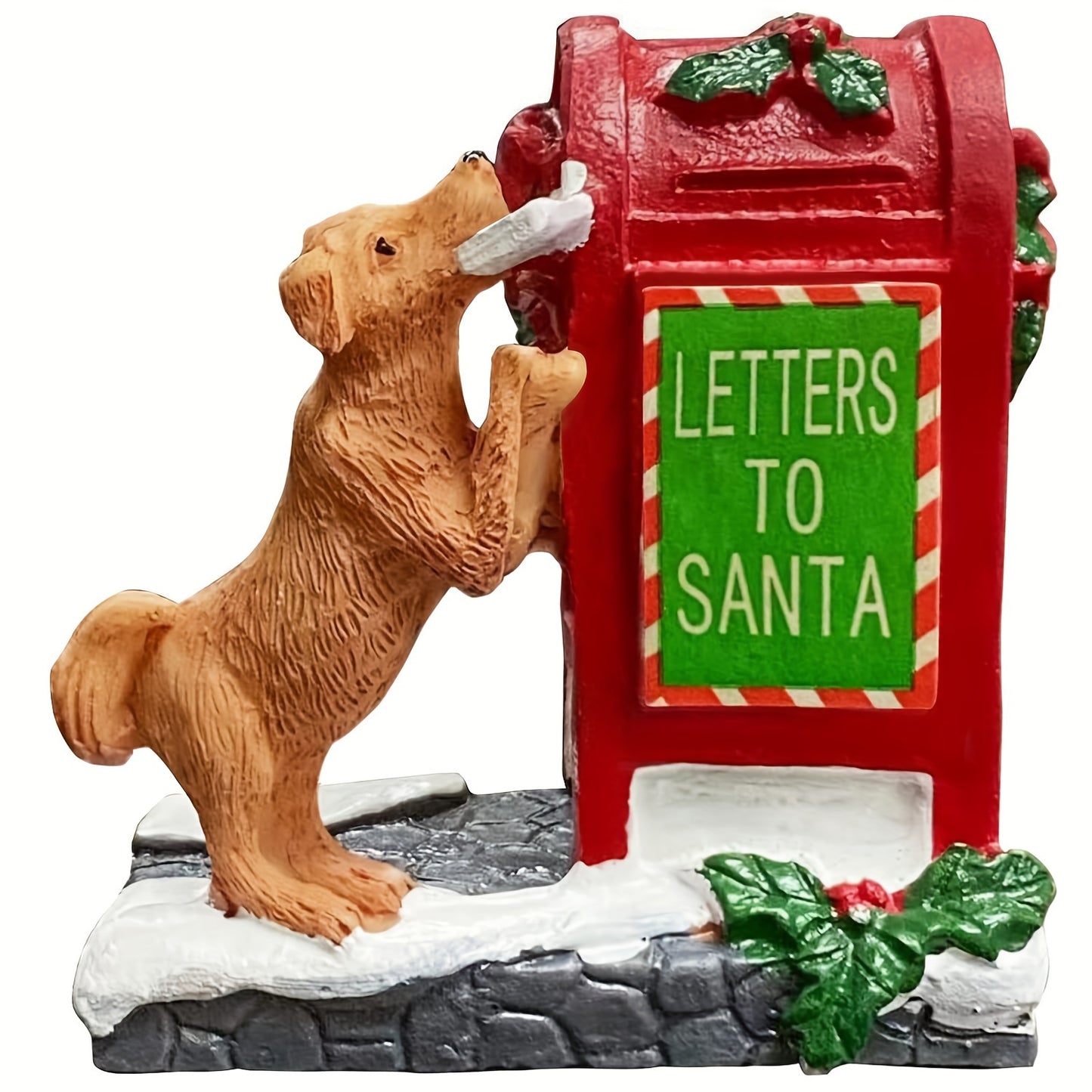 Resin Christmas Village Scene with Santa's Mailbox & Dog