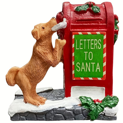 Resin Christmas Village Scene with Santa's Mailbox & Dog