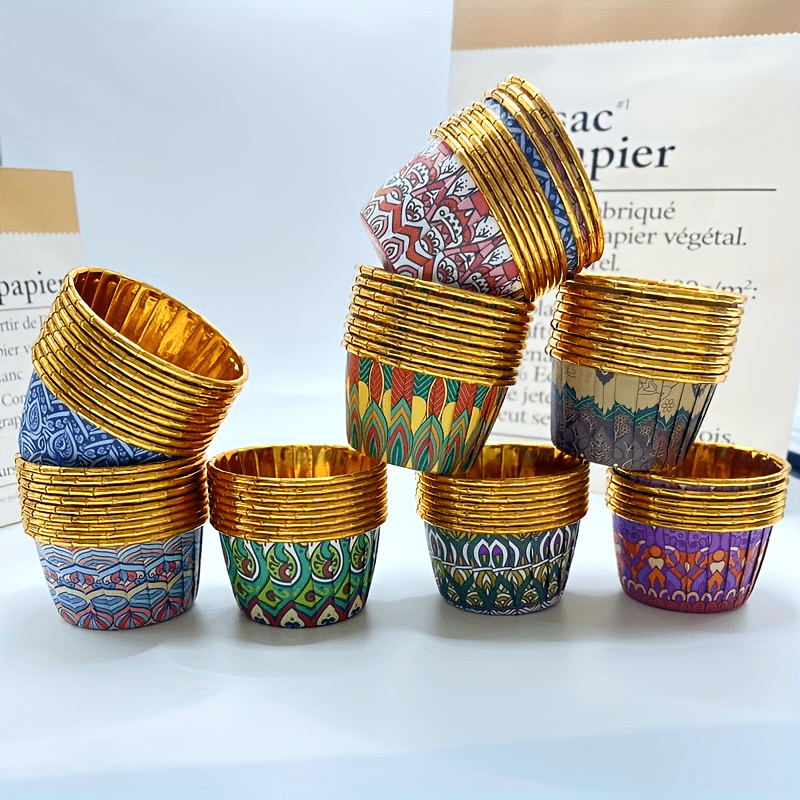 50pcs Patterned Golden Cupcake Muffin Molds