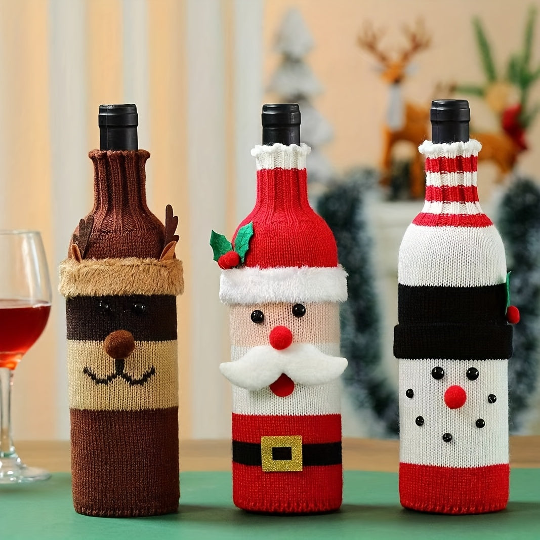 3pcs Christmas Wine Knitted Bottle Cover