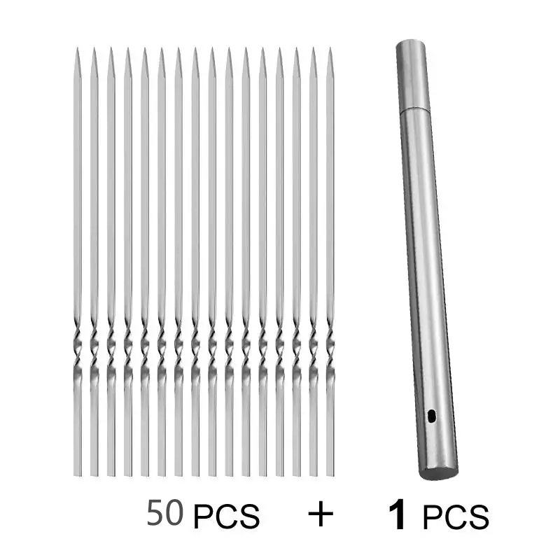 50pcs Durable Stainless Steel BBQ Skewers with 1 Tube Storage - HazMarket