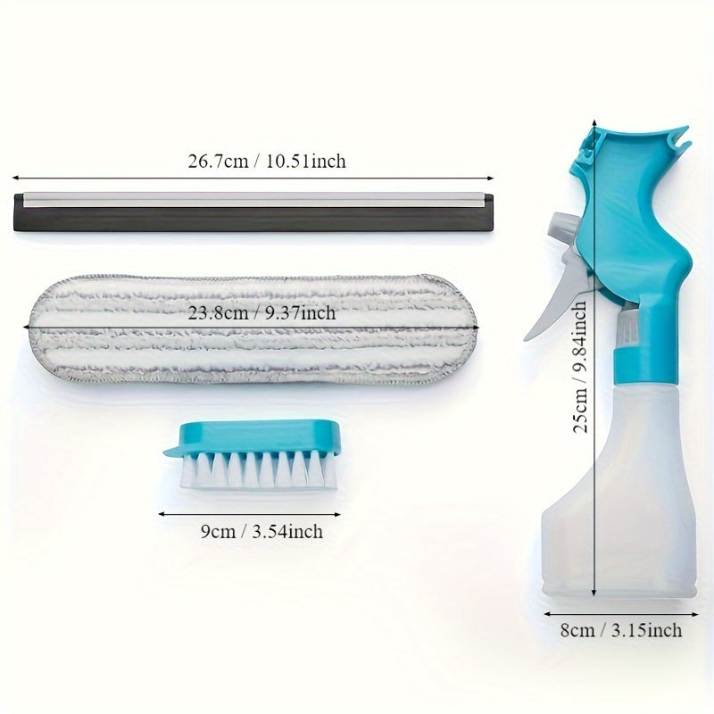 Versatile 4-in-1 Glass Cleaner Brush with Spray, Scraper and Scrubbing