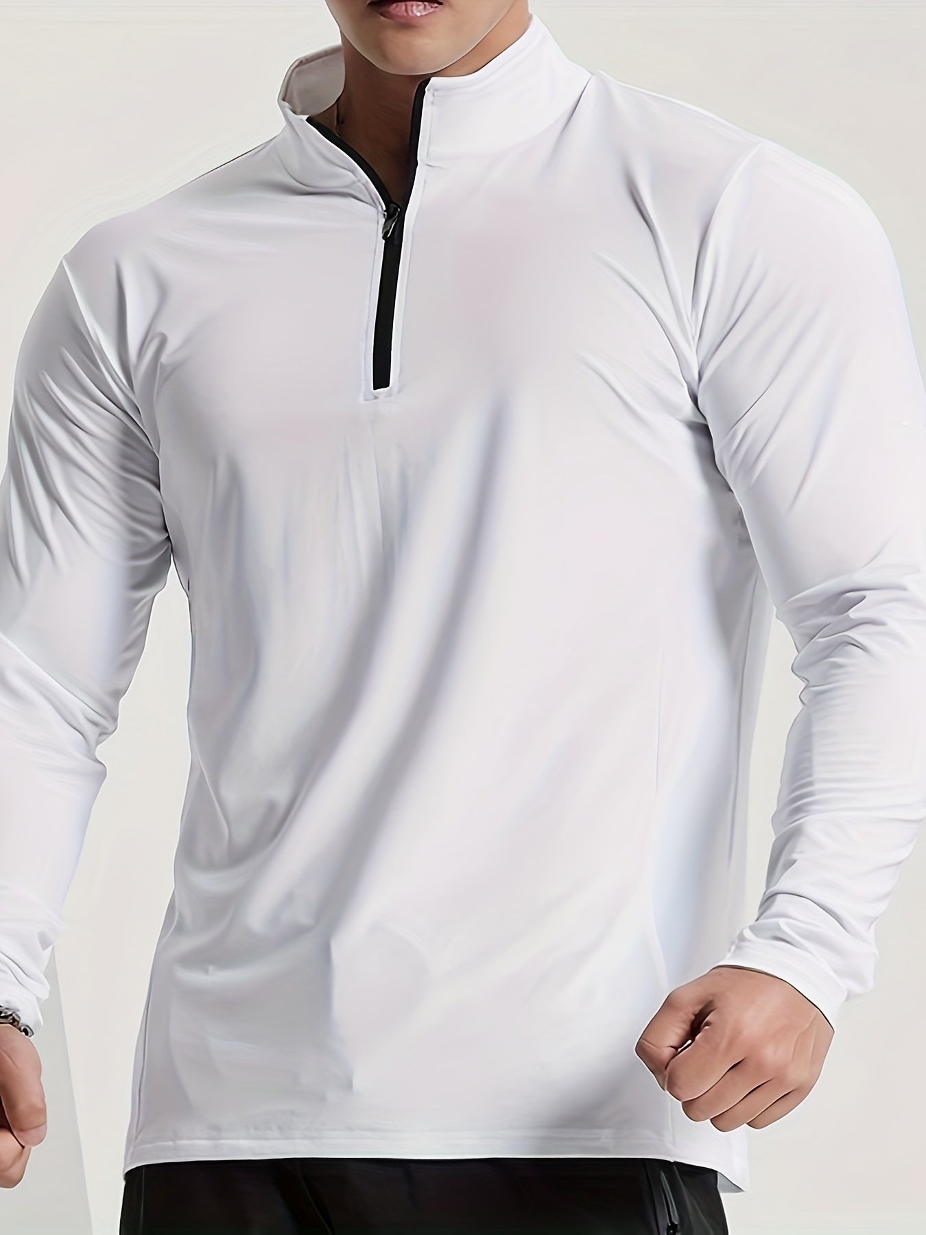 Half Zipper Stand Collar Slim-fit Long Sleeve Shirt