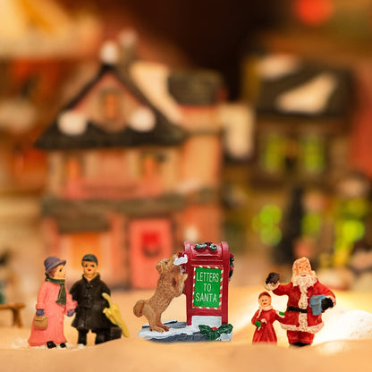 Resin Christmas Village Scene with Santa's Mailbox & Dog