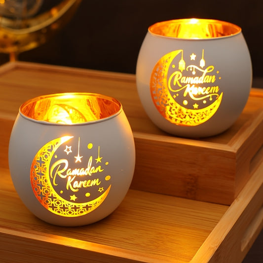 2pcs White Golden Ramadan Kareem Candle Holders