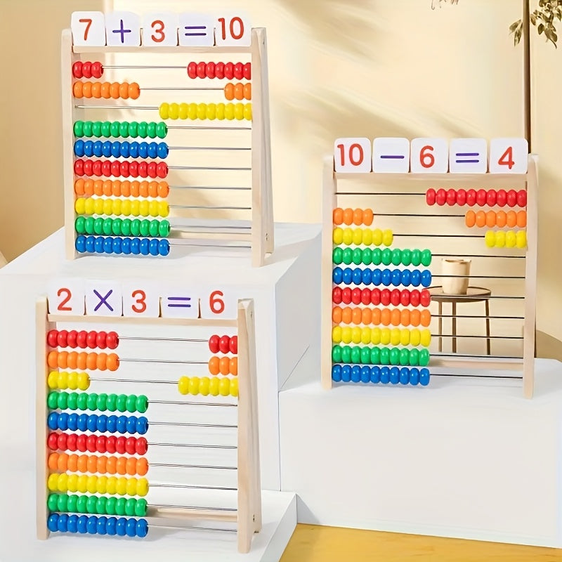 Wooden Abacus for Addition And Subtraction, Complete with Number Cards And a Multiplication Table