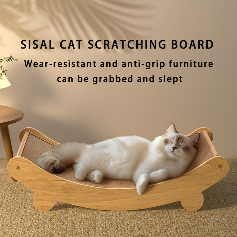 Durable Solid Wood Cat Scratching Post & Bed with Removable Sisal Pad