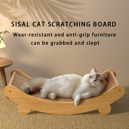 Durable Solid Wood Cat Scratching Post & Bed with Removable Sisal Pad
