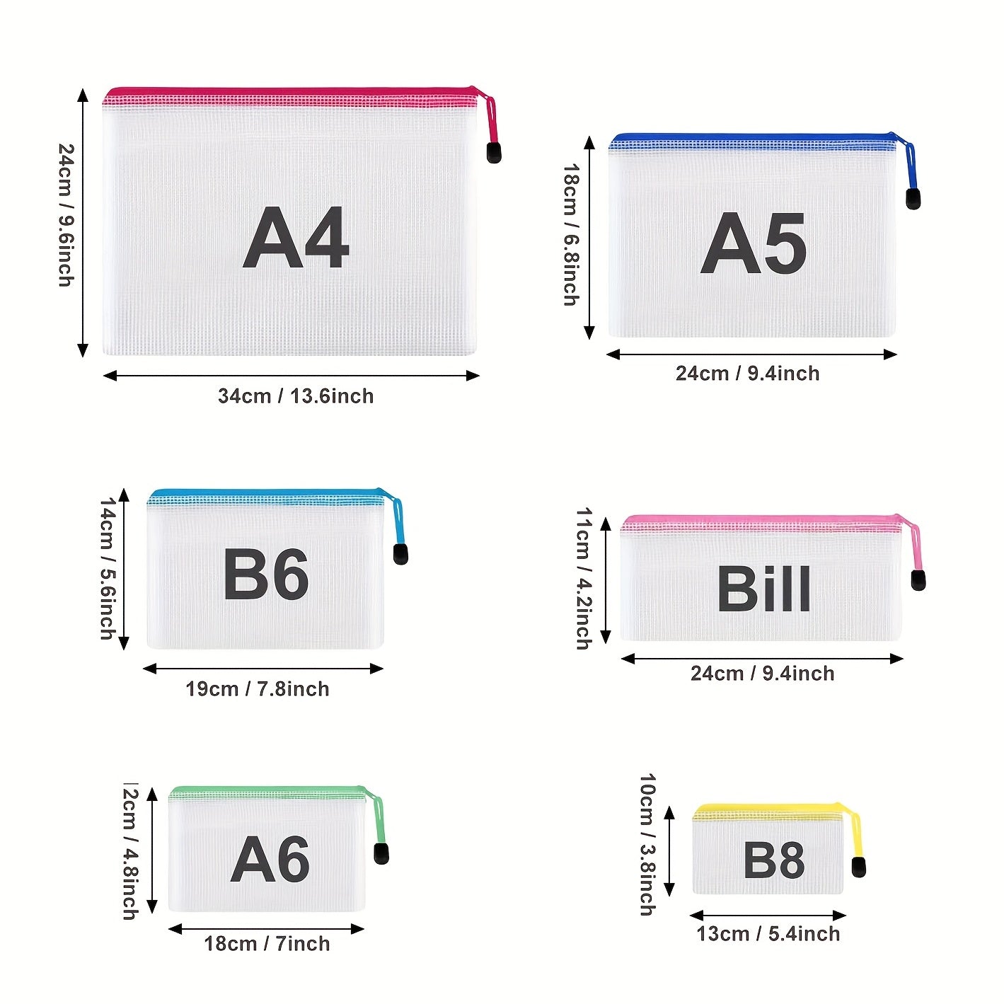 6 - Size Mesh Zipper Pouch For Organization (16pcs) - HazMarket