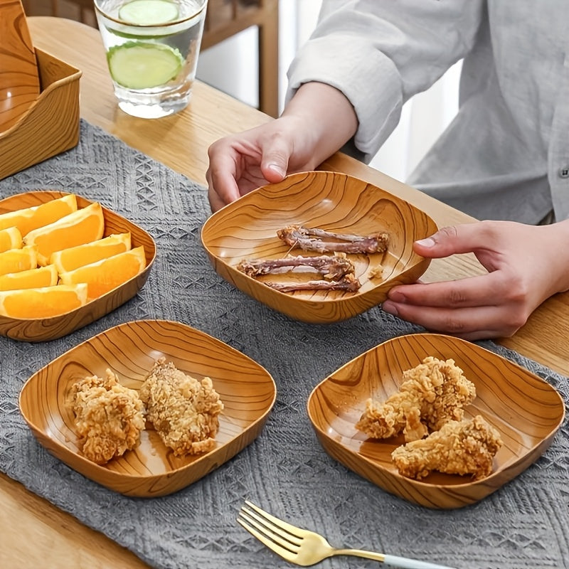 10pcs Wood-Grain Plastic Snack Trays