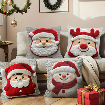 Soft 2D Printed Santa & Reindeer Throw Pillows Set 4pcs
