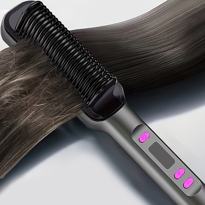 2-in-1 Straight & Curling Hair Comb with LCD Display