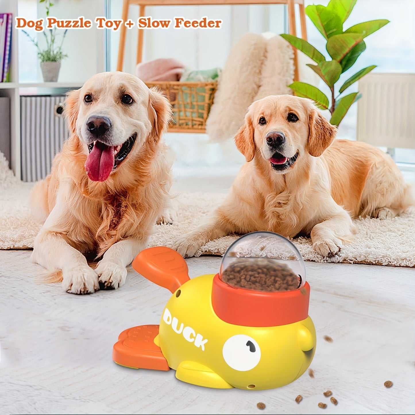 Duck-Shaped Interactive Slow Feeder Dog Food Dispenser