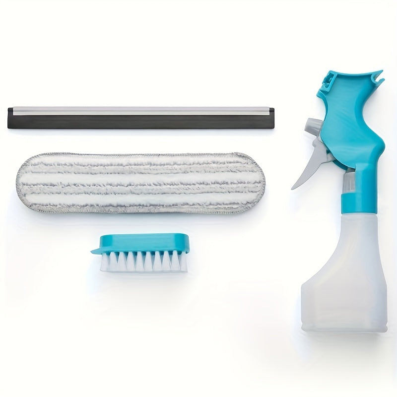 Versatile 4-in-1 Glass Cleaner Brush with Spray, Scraper and Scrubbing
